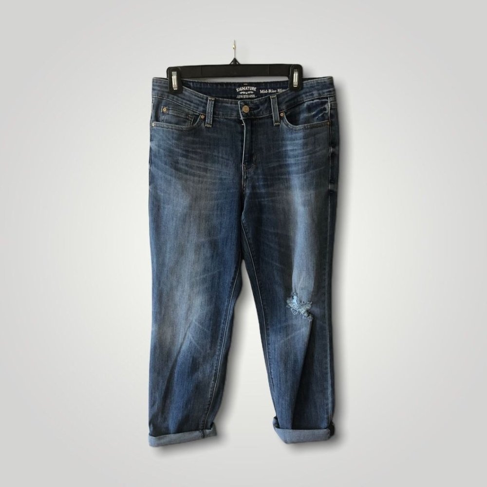 Levi Strauss Signature Mid-Rise Cuff Denim Capris Size 8